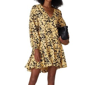 ANINE BING Painterly Leo Peyton Long Sleeve Dress - XXS - Yellow Abstract Print